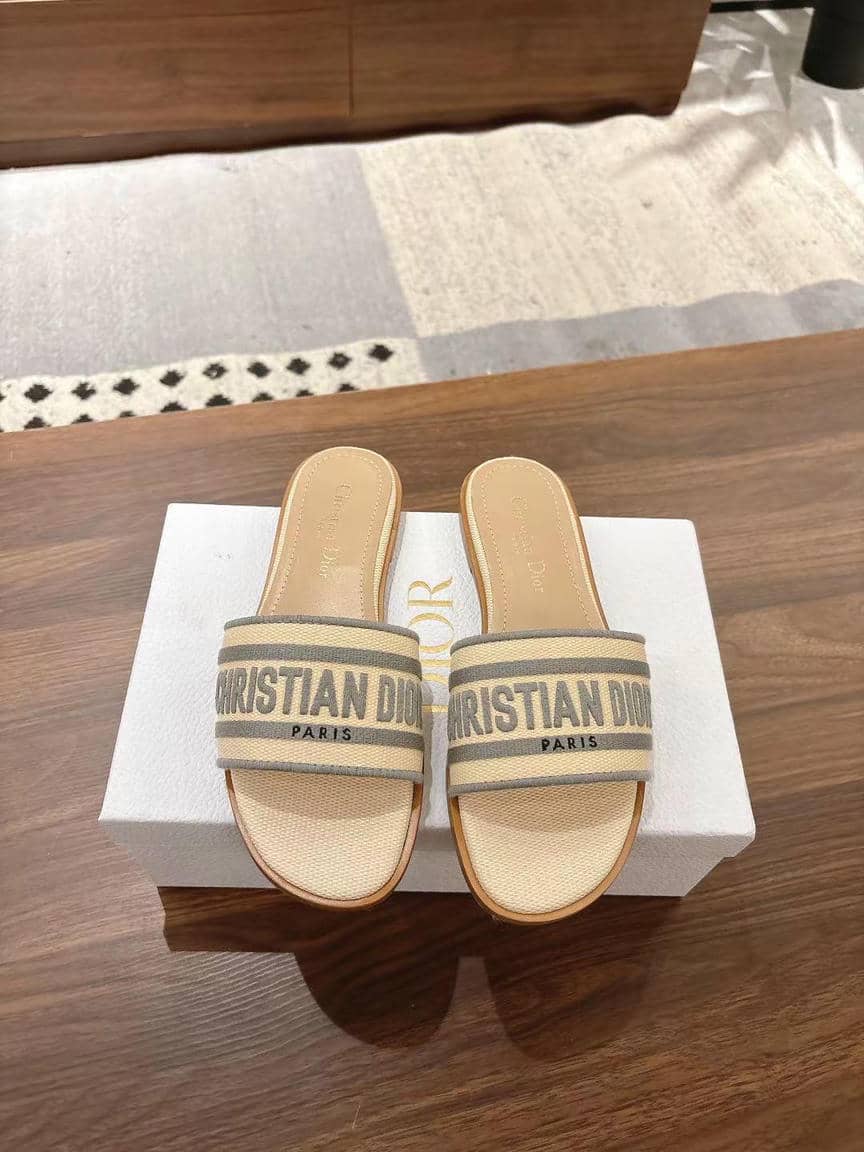 Dior Dway striped embroidered slide sandals, flat-4